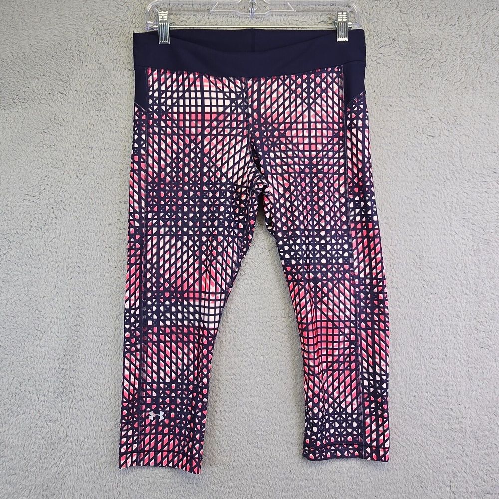 Under Armor Leggings Women's Small Pink Blue Capri Stretchy Training Running